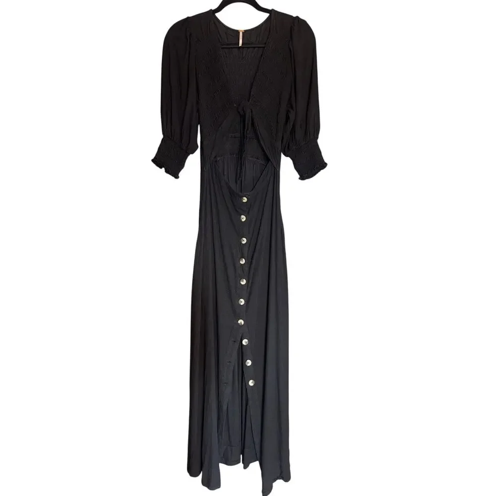 Free People String of Hearts Maxi Dres Black Small - Picture 3 of 10